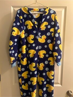 Pj Couture Navy Blue and Yellow Rubber Duck Fleece Pajama Set
